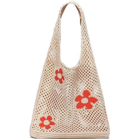 Handbags - Women Crochet Beach Bag Tote: Small Knit Purse Summer Shoulder Bag for Vacation